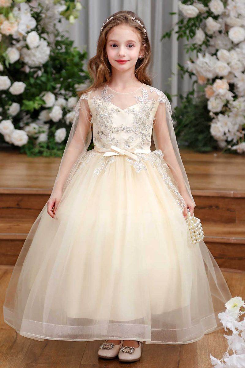 A-Line Sweep-Brush Train Tulle Flower Girl Dress CF0356 - COCOMELODY
